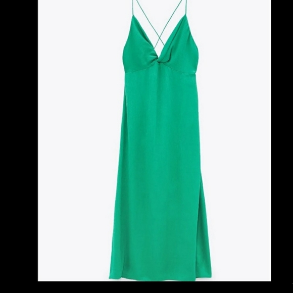 NWT Zara Green Knotted Slip Dress - Picture 8 of 15